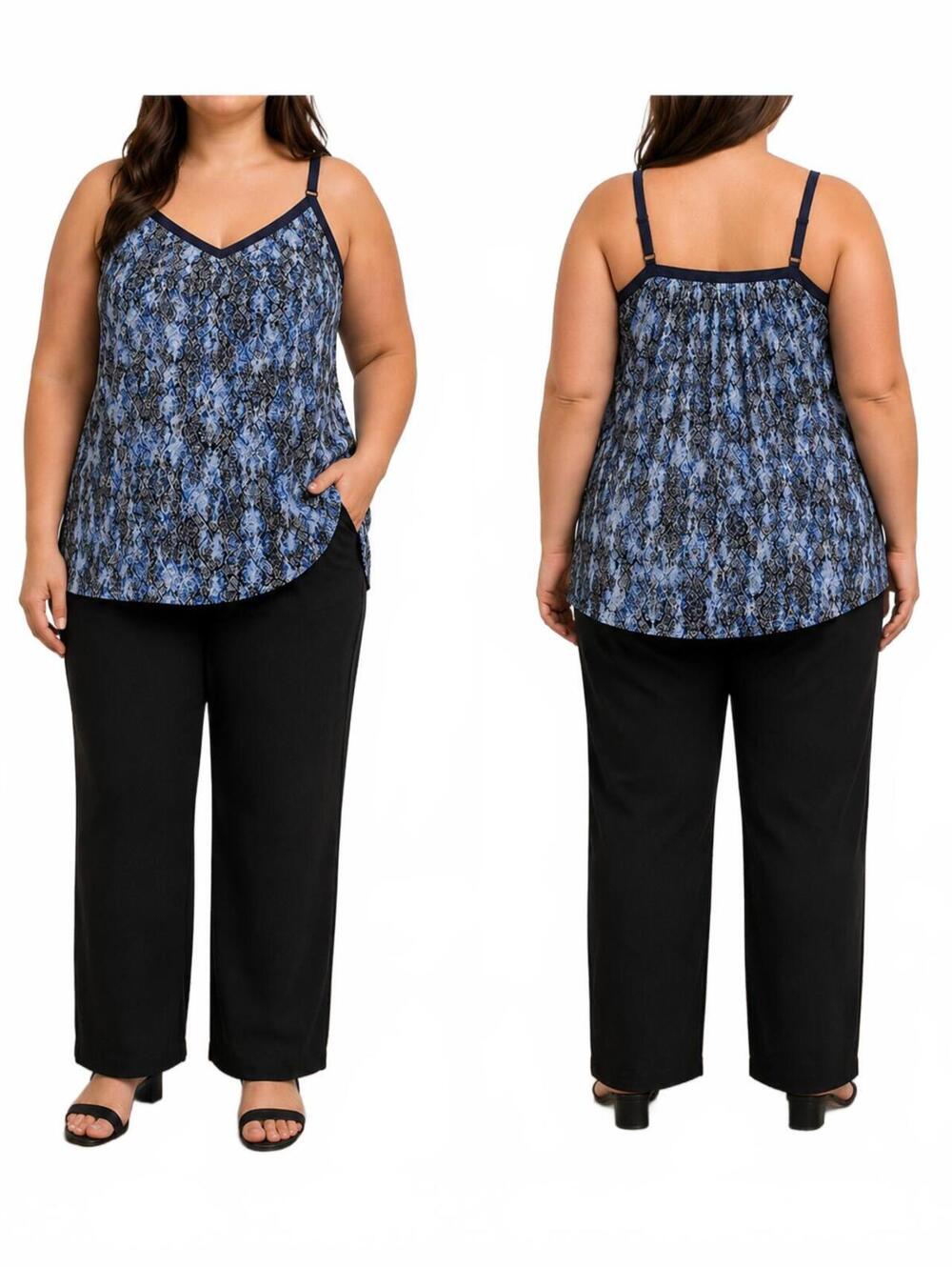 Nwt Sejour Swing Camisole Dressy Tank Blouse Blue Black Abstract Pattern